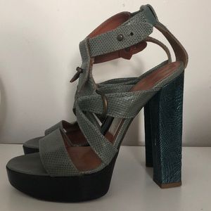Lanvin green snakeskin gladiator heel sandals